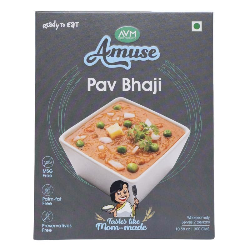 AMUSE Ready-to-Eat Pav Bhaji | Instant Heat & Eat Indian Meal (300g x 3) | No Preservatives, No Artificial Colors & Flavors