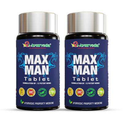 A R Ayurveda Max Man Tablets for Men | Ayurvedic Medicine - For Stamina, Muscle Growth, Immunity & Overall Wellbeing | Max Man with Ashwagandha, Safed Musli (Pack of 2) 30 Tab + 30 Tab