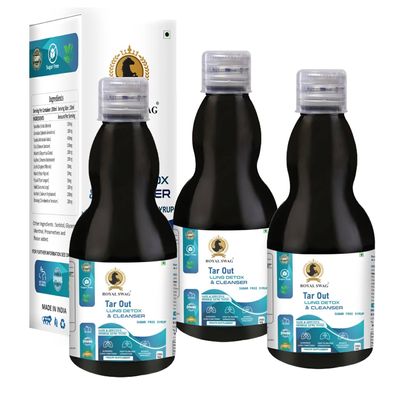 Royal Swag Ayurveda Tar Out Syrup Lungs Detox Set of 3(200 ML) Sugar Free Removes Tar from Lungs due to for smoke & Air Pollution - Herbal Syrup To Remove Toxins From Lung & Mucus Remover | 600 ml