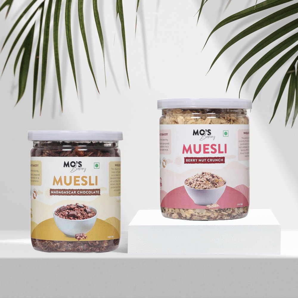 Mo's Millet Muesli Combo | Berry Nut Crunch & Madagascar Chocolate | Healthy Breakfast Muesli | 90% Whole Grain | Protein Rich | Clean Ingredients