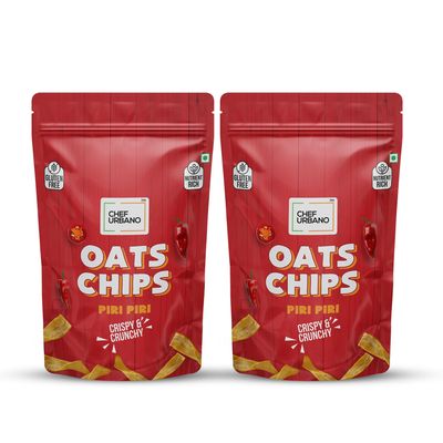 Chef Urbano Oats Chips Piri Piri 85g Pack of 2 | Gluten Free | Vegan | Low GI | Crunchy Healthy Snacks | High Protein and Fiber Rich | Good for Diet | Good for Kids