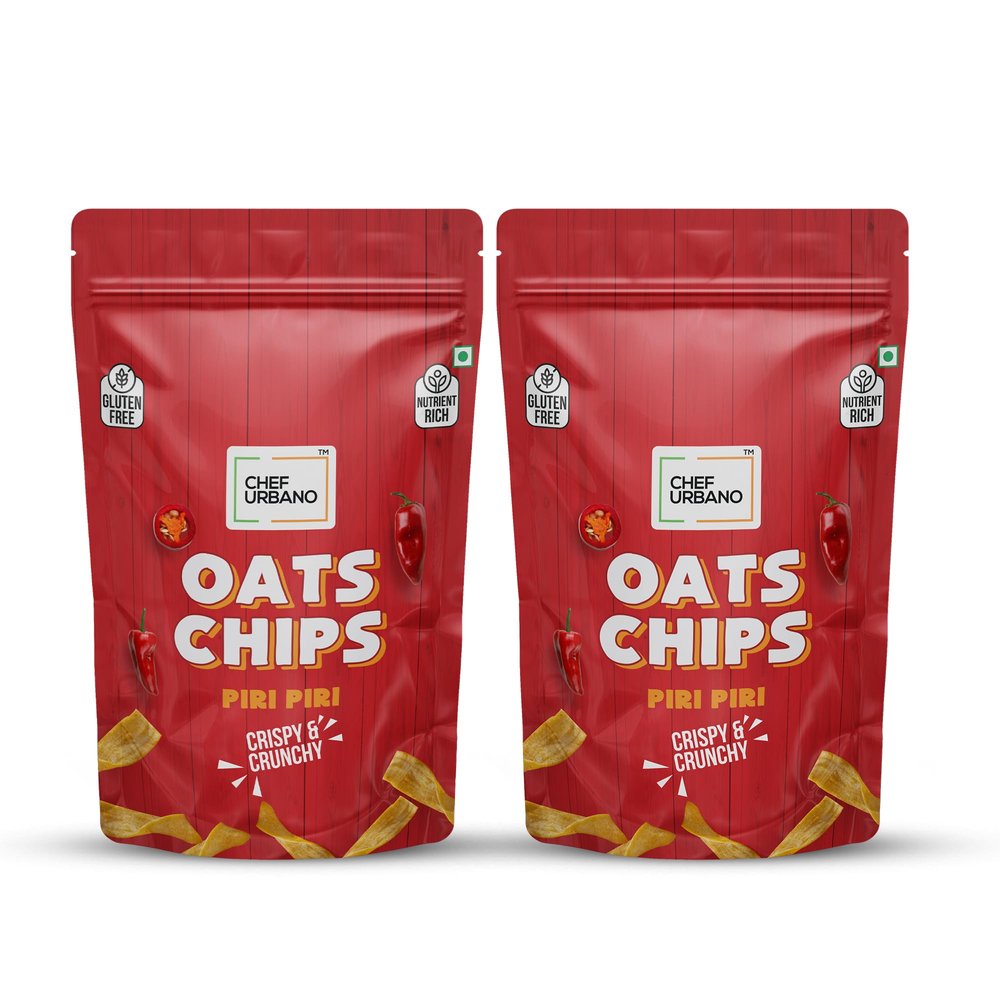 Chef Urbano Oats Chips Piri Piri 85g Pack of 2 | Gluten Free | Vegan | Low GI | Crunchy Healthy Snacks | High Protein and Fiber Rich | Good for Diet | Good for Kids