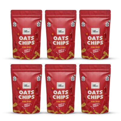 Chef Urbano Oats Chips Piri Piri 85g Pack of 6 | Gluten Free | Vegan | Low GI | Crunchy Healthy Snacks | High Protein and Fiber Rich | Good for Diet | Good for Kids