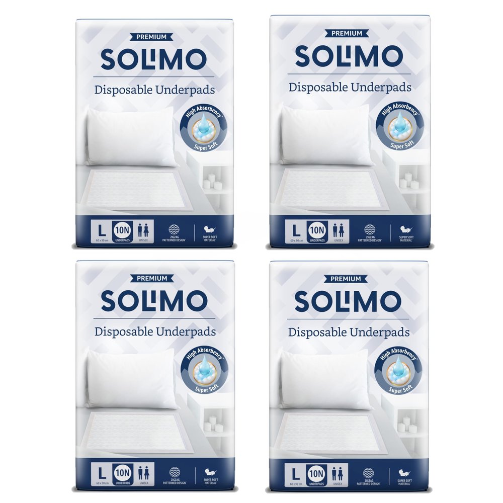 Amazon Brand - Solimo Premium Disposable Underpads | Large Size | Count 40 | 90 X 60 cm | High Absorbancy | Super Soft | Unisex | for Men & Women