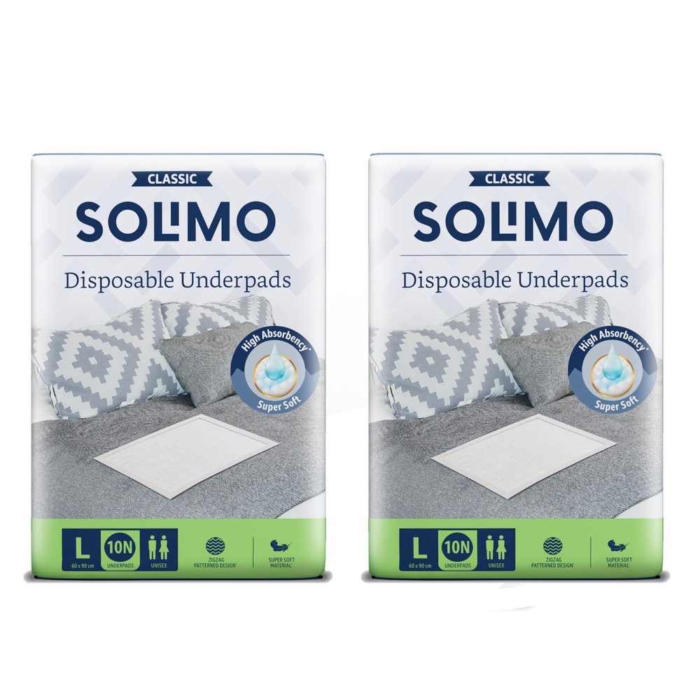 Amazon Brand - Solimo Classic Disposable Underpads | Large Size | Count 20 | 90 X 60 cm | High Absorbancy | Super Soft | Unisex | for Men & Women