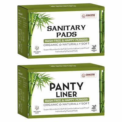 Chesta Formulation Bamboo Fibre Biodegradable Sanitary Pad And Panty Liner Combo Pack [XXL-20 Pads + 30 N Panty Liner] Organic And Natural Soft High Absorbent Extra Long Periods