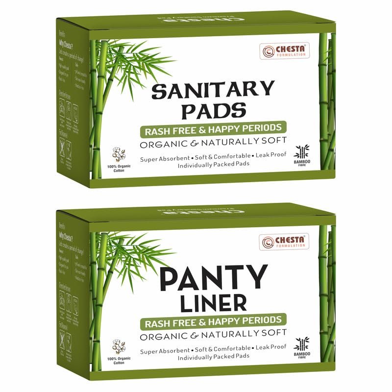 Chesta Formulation Bamboo Fibre Biodegradable Sanitary Pad And Panty Liner Combo Pack [XXL-20 Pads + 30 N Panty Liner] Organic And Natural Soft High Absorbent Extra Long Periods