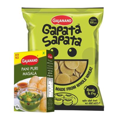 GAJANAND Combo of PaniPuri (Golgappa) Masala Powder 50 gm & GAPATA SAPATA Ready to Fry Dry PaniPuri Papads 400 gm | Healthy & Tasty Snacks | Easy to Make Perfect mix | Pack Of 3
