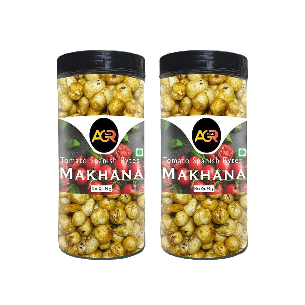 Agr Foods Tomato Spanish Bytes Makhana Jar, Roasted In Olive Oil, Crispy & Healthy 180g (Pack of 2, Each- 90g)