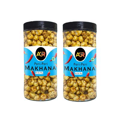 Agr Foods Peri Peri Makhana Jar, Roasted In Olive Oil, Crispy & Healthy 180g (Pack of 2, Each- 90g)