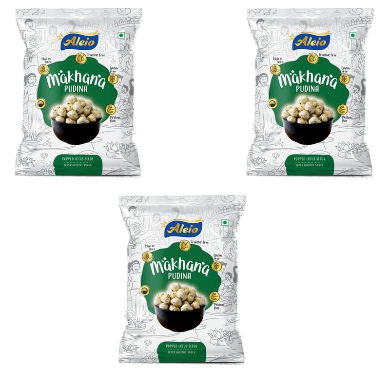 Aleio Roasted Makhana Pudina Flavour l Ready To Eat Snack 65 gm (Pack of 3)
