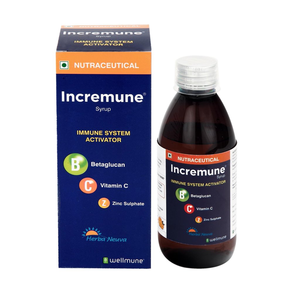 Herba Neuva Incremune Immunity Booster Syrup for Adults & Kids | Beta-Glucan (Wellmune) + Vitamin C & Zinc | Helps Reduce Cough, Cold & Recurrent Infections | Sweet Orange | 150 ml