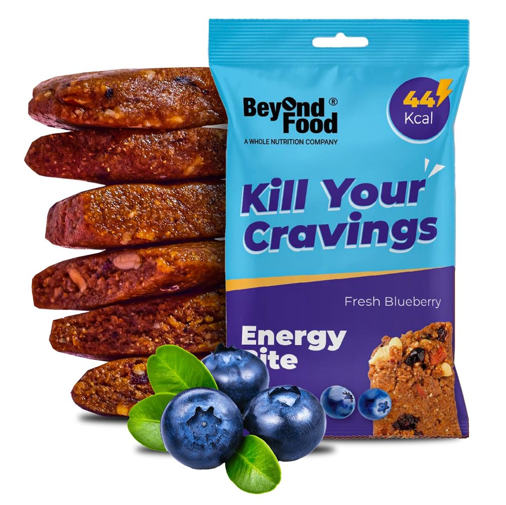 Beyond Food Energy Bites - Breakfast Bars with Oats, Dates, Seeds, & Nuts - Healthy Snack with Dry Fruits, Nuts & Sunflower Seeds - 44 kcal, 100% Natural Ingredients - Fresh Blueberry - Pack of 12