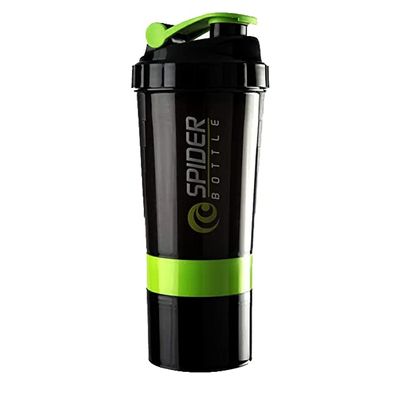 BANTKART Boost Your Workout with Spider Gym Shaker Bottle: Protein Shake Solution with 2 Storage Compartments | Leakproof, BPA-Free, 500 ML (Pack of 1, Green)