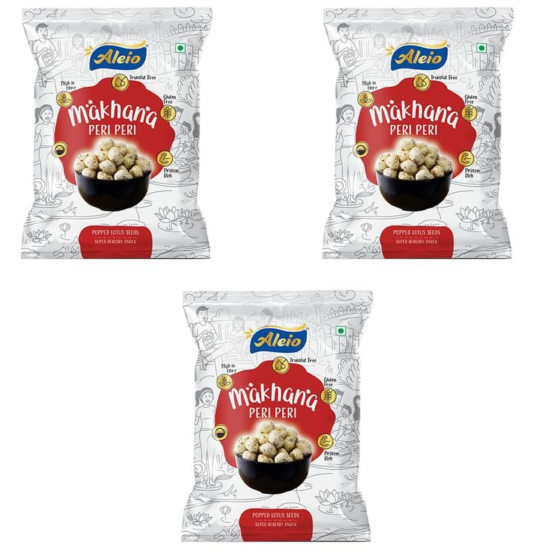 Aleio Roasted Makhana Peri Peri Flavour l Ready To Eat Snack 65 gm (Pack of 3)