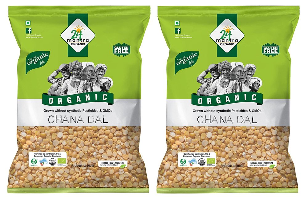 24 Mantra Organic Chana Dal/Bengalgram Dal/Kandi pappu - 1 Kg | Pack of 2 | 100% Organic | Chemical Free & Pesticides Free | Unadulterated