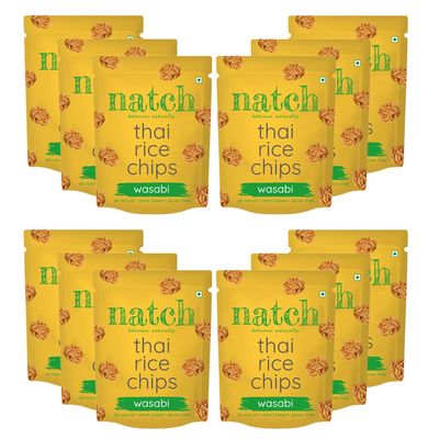 natch Thai Sticky Rice Chips,100% Natural With No Artificial Preservatives or Trans Fats,Vegan & Gluten Free,Low Calorie Healthy Chips For Adults & Kids With Low Sodium,25G each (pack of 12),Wasabi