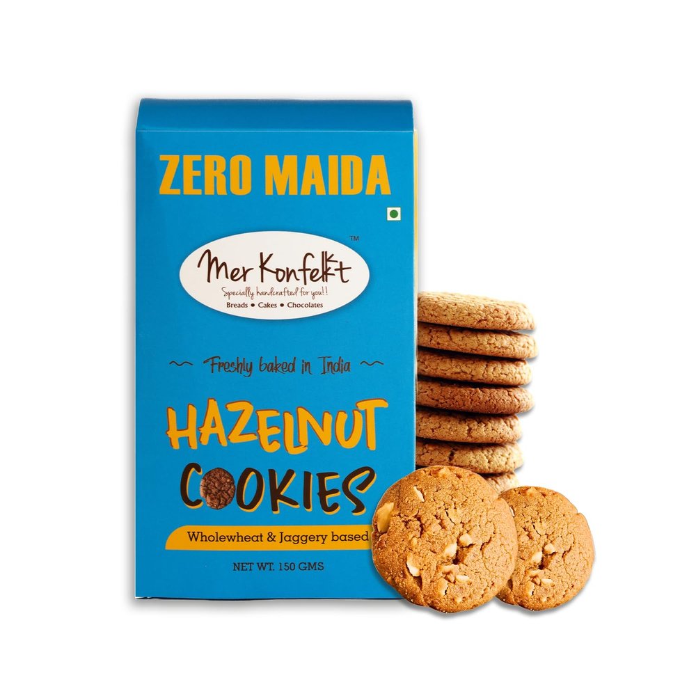 Mer Konfekt - Zero Maida Hazelnut Cookies | Baked Fresh | Jaggery Based | No Refined Sugar | 100% Whole Wheat | No Preservatives | No Chemicals | Healthy Snack | Party Snack | 150 gms