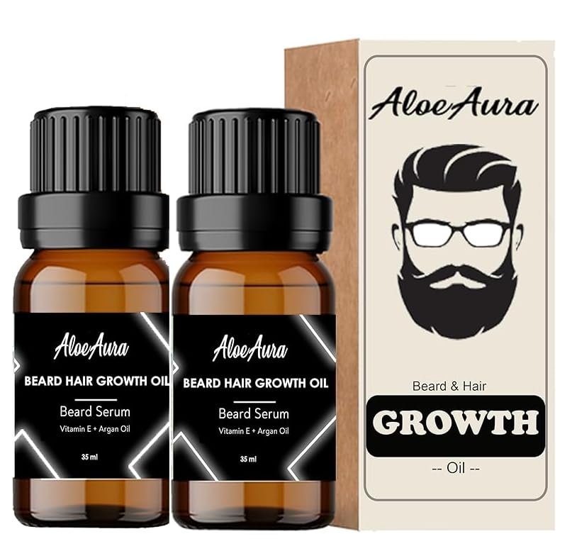 AloeAura Beard & Hair Growth Oil, 35ml | Natural Hair Oil for Thicker & Longer Beard | Beard Oil for Uneven, Patchy & Fast Beard Growth | For Fast Beard Growth (35X2ml)