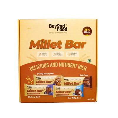Beyond Food Protein Millet Bar (Pack of 6) | 167 kcal, 5.2g Protein | No Added Sugar | Gluten-Free | Made with Ragi, Jowar, Bajra, Dry Fruits & Honey | Assorted Combo Box