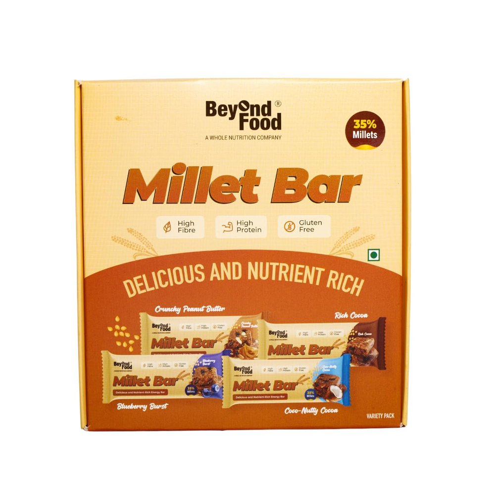 Beyond Food Protein Millet Bar (Pack of 6) | 167 kcal, 5.2g Protein | No Added Sugar | Gluten-Free | Made with Ragi, Jowar, Bajra, Dry Fruits & Honey | Assorted Combo Box