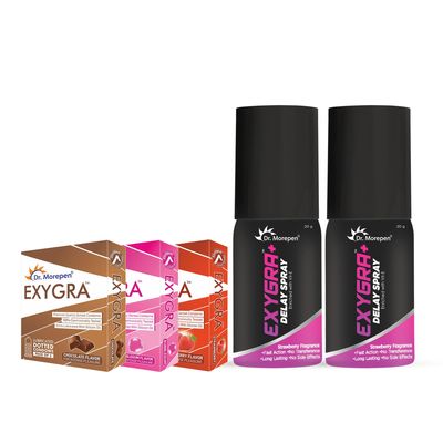 Dr. Morepen Exygra Condoms Pack of 9 & Exygra Delay Spray 20g Pack of 2