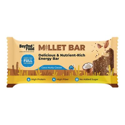 Beyond Food Protein Millet Bar (Pack of 6) | 167 kcal, 5.2g Protein | No Added Sugar | Gluten-Free | Made with Ragi, Jowar, Bajra, Dry Fruits & Honey | Coco Nutty Cocoa Flavour
