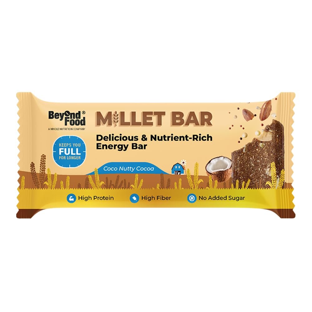 Beyond Food Protein Millet Bar (Pack of 6) | 167 kcal, 5.2g Protein | No Added Sugar | Gluten-Free | Made with Ragi, Jowar, Bajra, Dry Fruits & Honey | Coco Nutty Cocoa Flavour