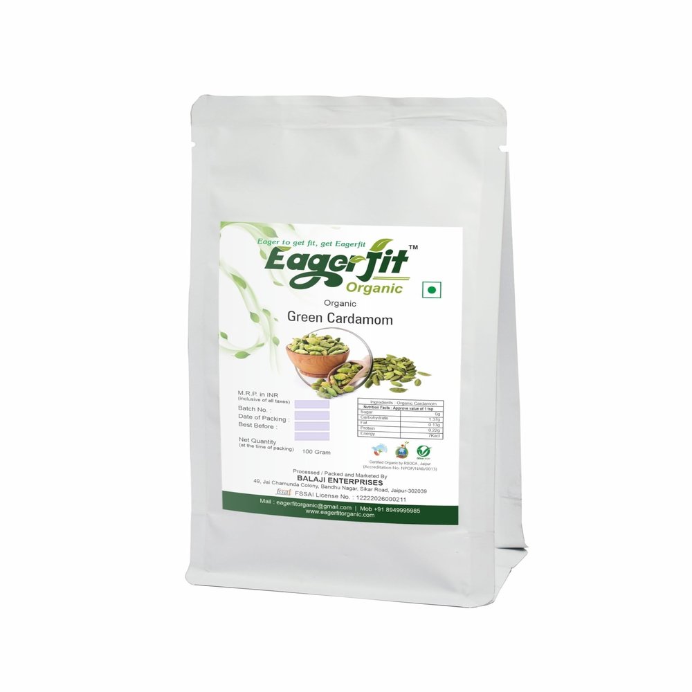Eagerfit Organic Green Cardamom (8mm Elaichi) - 100 Gram
