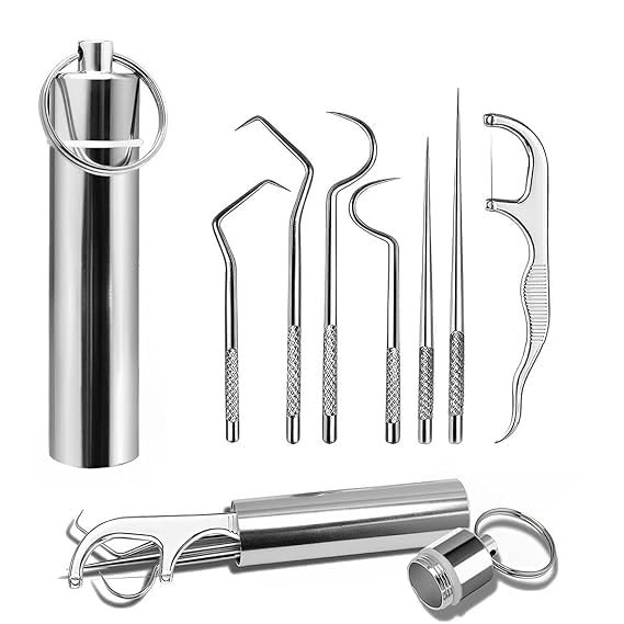 AASTIK SALES Teeth cleaner portable 7 pieces toothpicks pocket set tooth pimple cleaner tool with storage tube & toothpick floss for outdoor picnic and camping
