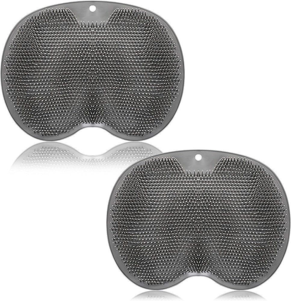 2 Pieces Shower Foot Scrubber Mat and Back Scrubber - Hands Free Wall Mounted Bath Massage Pad With Non Slip Suction Cups - Foot Cleaner for Men Women (Gray)
