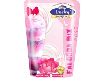 Lucky Falooda (Rose) Ready Mix | Rich, Creamy, Dessert Drink | Just Add Milk |Sweet & Creamy Indian Drink with Basil Seeds & Vermicelli | Ready-to-Make Treat |Milkshake| 200g.x2 [Pack of 2]
