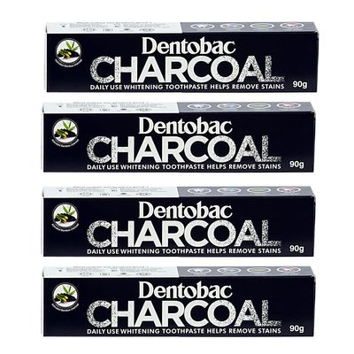 Dentobac Activated Charcoal Toothpaste (90g x 4) Black Gel Formula | Fluoride-Free Whitening Toothpaste | Fights Plaque, Tartar & Stains | Herbal Fresh & Cooling Mouthfeel
