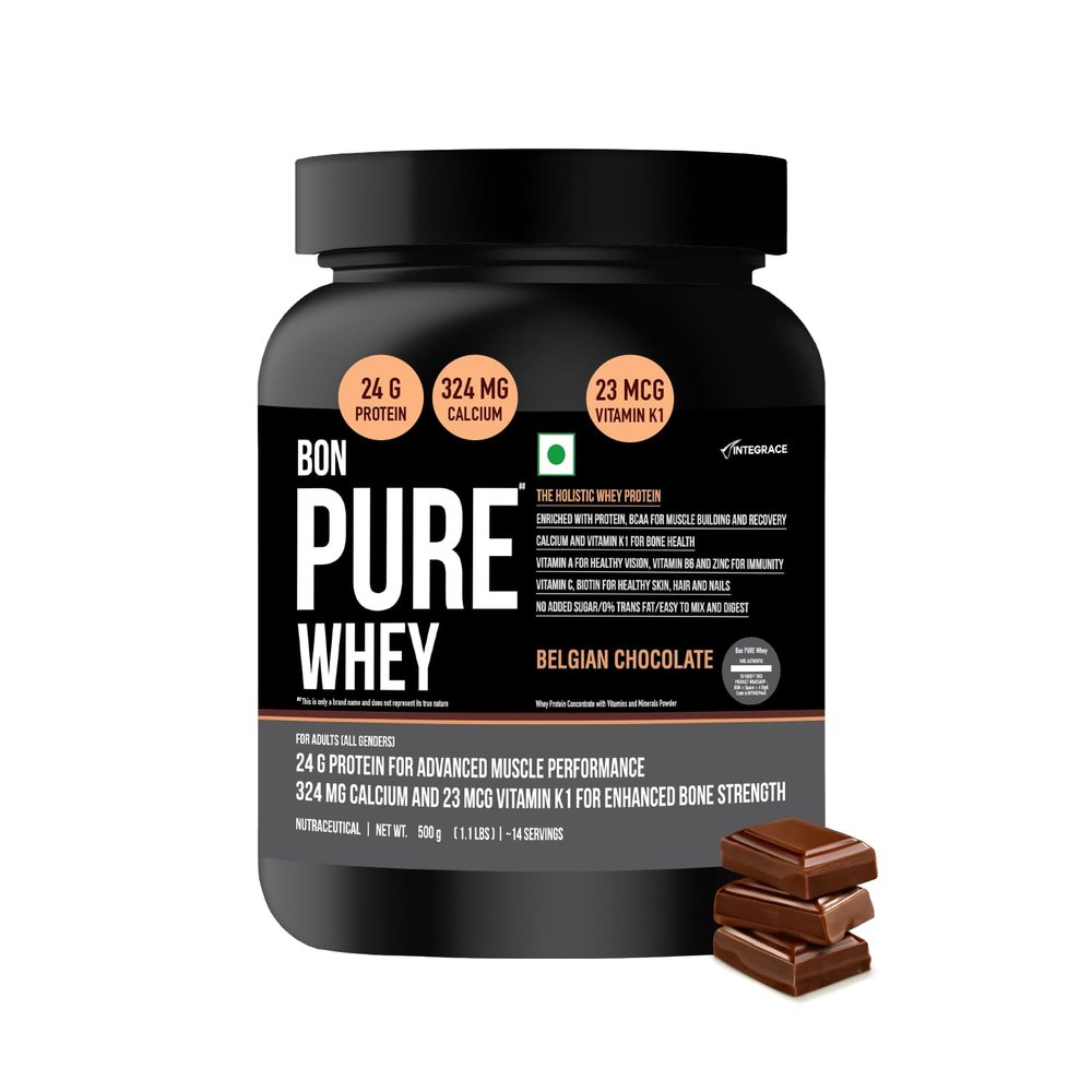 BON PURE WHEY |500G,14 Servings In Pack Of 1|The Holistic Whey Protein|Muscle Building,Bone Strength,Immunity,Healthy Skin,Hair & Nails|Essential Protein,Bcaa,Vitamins & Minerals|For Athletes,Sports