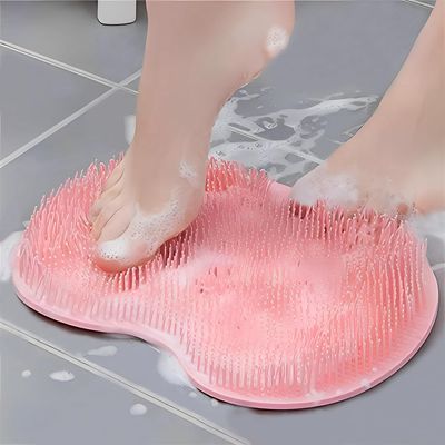 1PC Shower Foot Scrubber Mat Back Washer Back Exfoliating Bath Wash Pad Wall Mounted Slip Suction Cups Foot Scrubber for Use in Shower Cups Foot Cleaner for Men and Women (Pink)