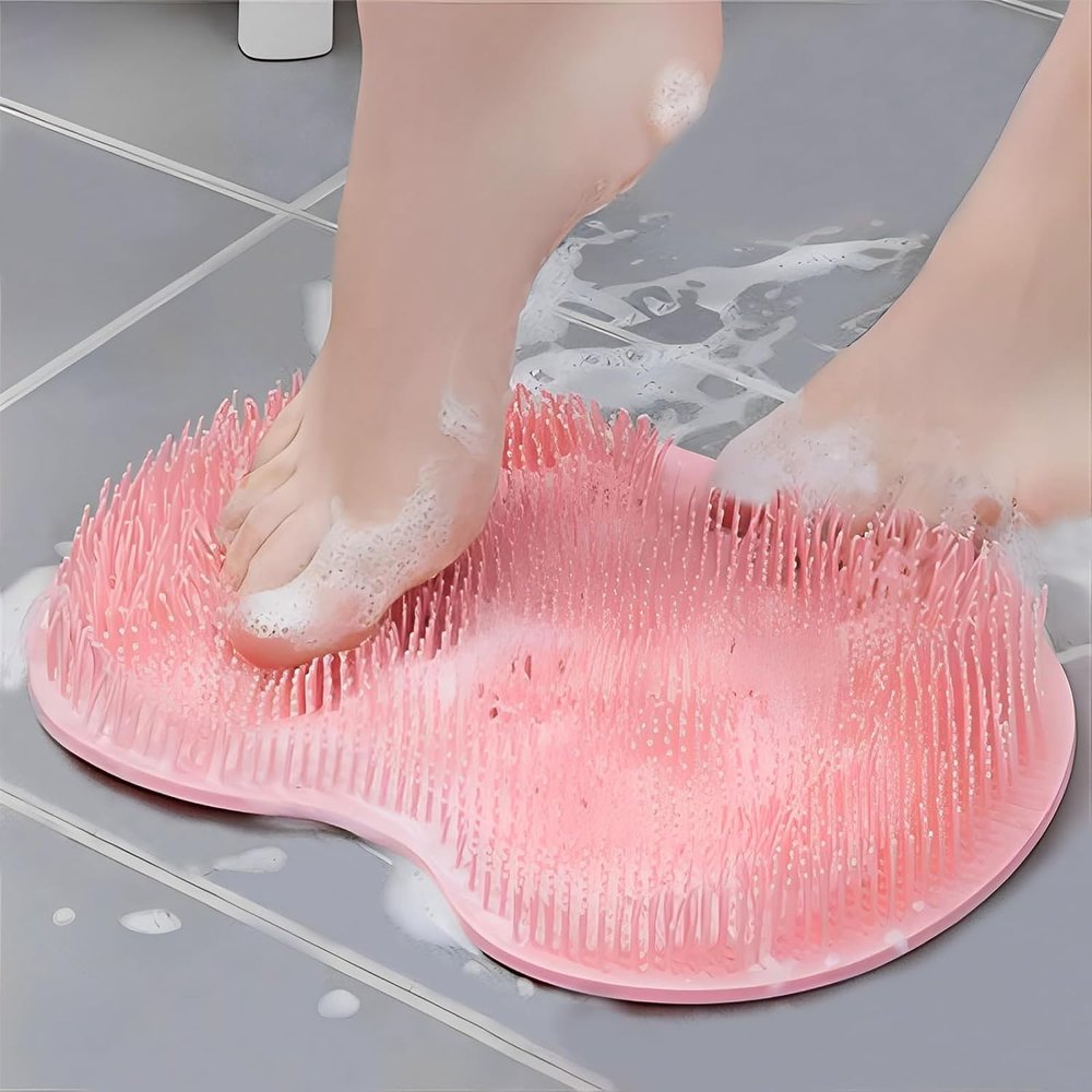 1PC Shower Foot Scrubber Mat Back Washer Back Exfoliating Bath Wash Pad Wall Mounted Slip Suction Cups Foot Scrubber for Use in Shower Cups Foot Cleaner for Men and Women (Pink)