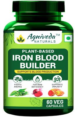 Agniveda Naturals Plant Based blood Builder 1000mg Capsule | Dietary Iron Supplement | Promotes iron Red Blood Cell Formation | Supports Iron Deficiency for Men & Women Elderly Adults - 60 Veg Caps