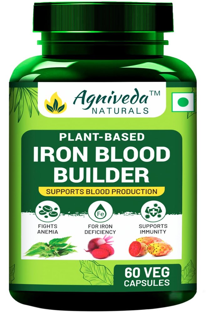 Agniveda Naturals Plant Based blood Builder 1000mg Capsule | Dietary Iron Supplement | Promotes iron Red Blood Cell Formation | Supports Iron Deficiency for Men & Women Elderly Adults - 60 Veg Caps