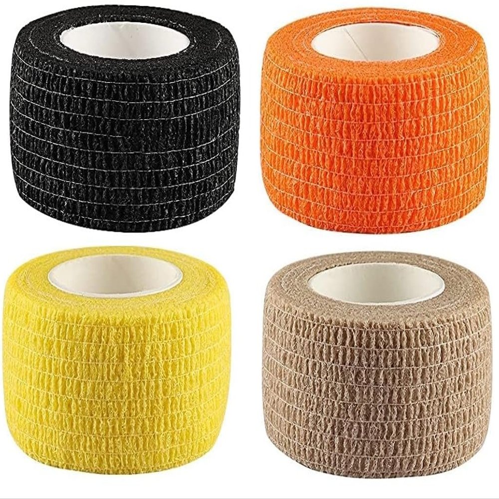 A-TAPE Breathable Self Adhesive Cohesive Bandage for Humans & Pets (Dogs, Cats, Birds) (2.5 cm X 4.5 mtr, Pack of 4) (Black, Orange, Beige & Yellow)