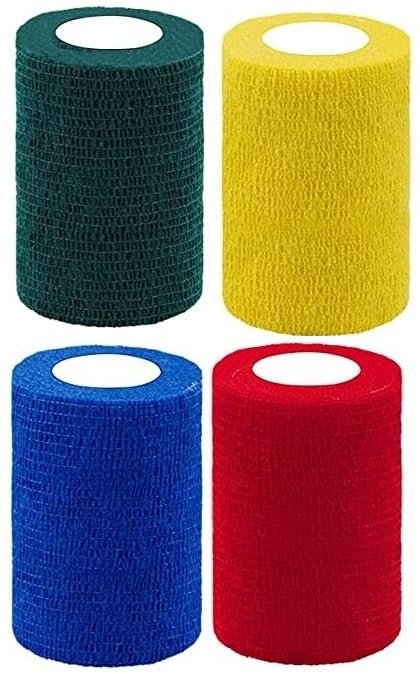 A-TAPE Breathable Self Adhesive Cohesive Bandage for Humans & Pets (Dogs, Cats, Birds)  (7.5 cm X 4.5 mtr, Pack of 4) (Forest Green, Yellow, Blue & Red)