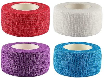 A-TAPE Breathable Self Adhesive Cohesive Bandage for Humans & Pets (Dogs, Cats, Birds) (2.5 cm X 4.5 mtr, Pack of 4) (Purple, Red, Blue & White)