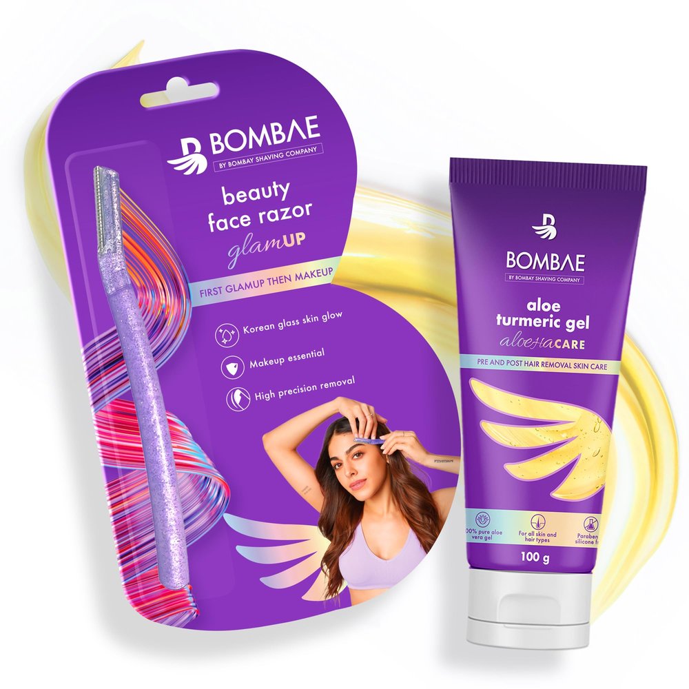 Bombae Glam-up Reusable Beauty Face Razor for Women Facial Hair and Aloe Turmeric Gel For Face Combo |