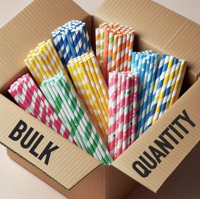 Bulk Quantity Biodegradable Paper Straws | 8MM Wide | 5000 Straws (1 Box) | Mix Design | for Restaurants, Bars, Cafes and Cloud Kitchens