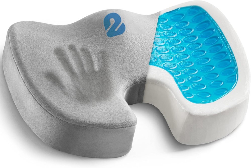 2Buds Coccyx Seat Cushion with Orthopedic Gel Memory Foam, Cushion for Tailbone Pain, Sciatica & Back Pain Relief, U Shape Hip Support for [Grey]