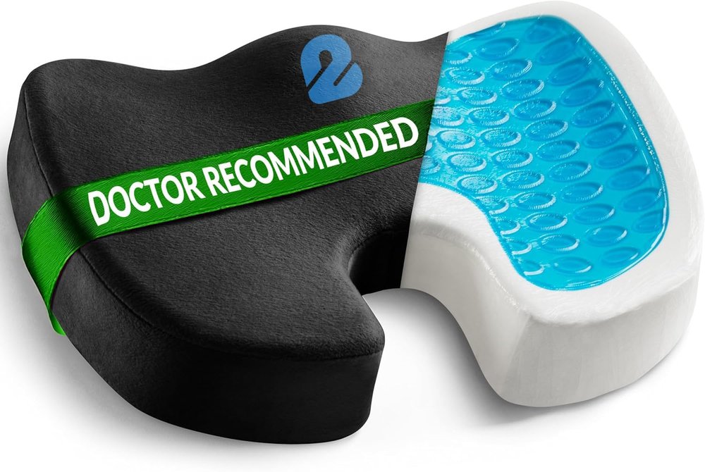 2Buds Coccyx Seat Cushion with Orthopedic Gel Memory Foam, Cushion for Tailbone Pain, Sciatica & Back Pain Relief, U Shape Hip Support for [Black]