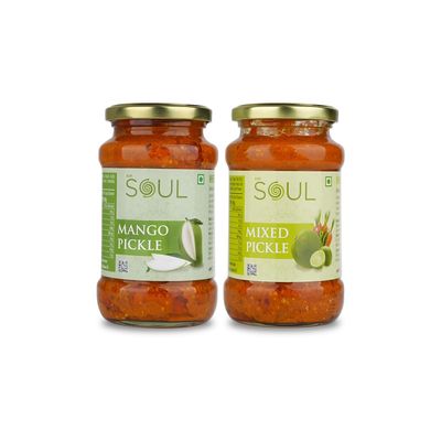ADF Soul Pickle Combo In Sunflower Oil 380 Gm Pack Of 2(Mango Pickle 380 Gm + Mixed Pickle 380 Gm)