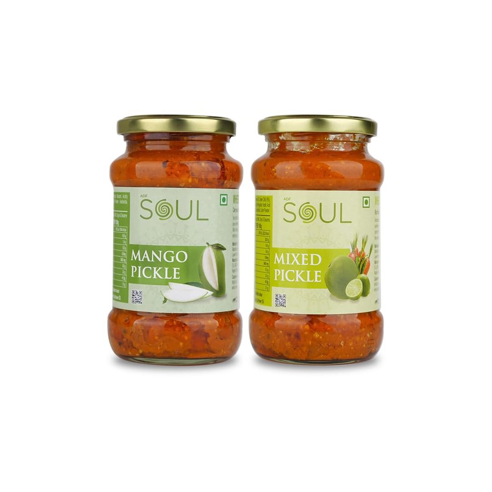 ADF Soul Pickle Combo In Sunflower Oil 380 Gm Pack Of 2(Mango Pickle 380 Gm + Mixed Pickle 380 Gm)