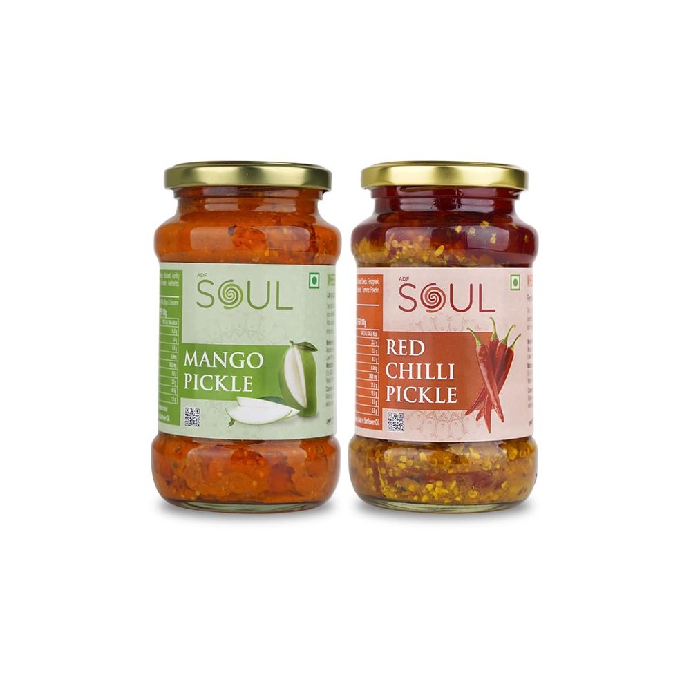 ADF Soul Pickle Combo In Sunflower Oil 380 Gm Pack Of 3(Mango Pickle 380 Gm + Red Chilli Pickle 400 Gm)