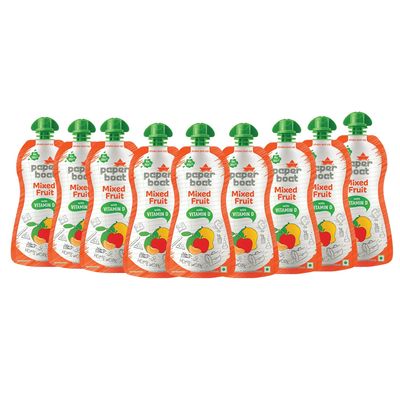 Paper Boat Mixed Fruit Juice, Enriched with Vitamin D, No added Preservaties and Colours (Pack of 9, 150ml Each)