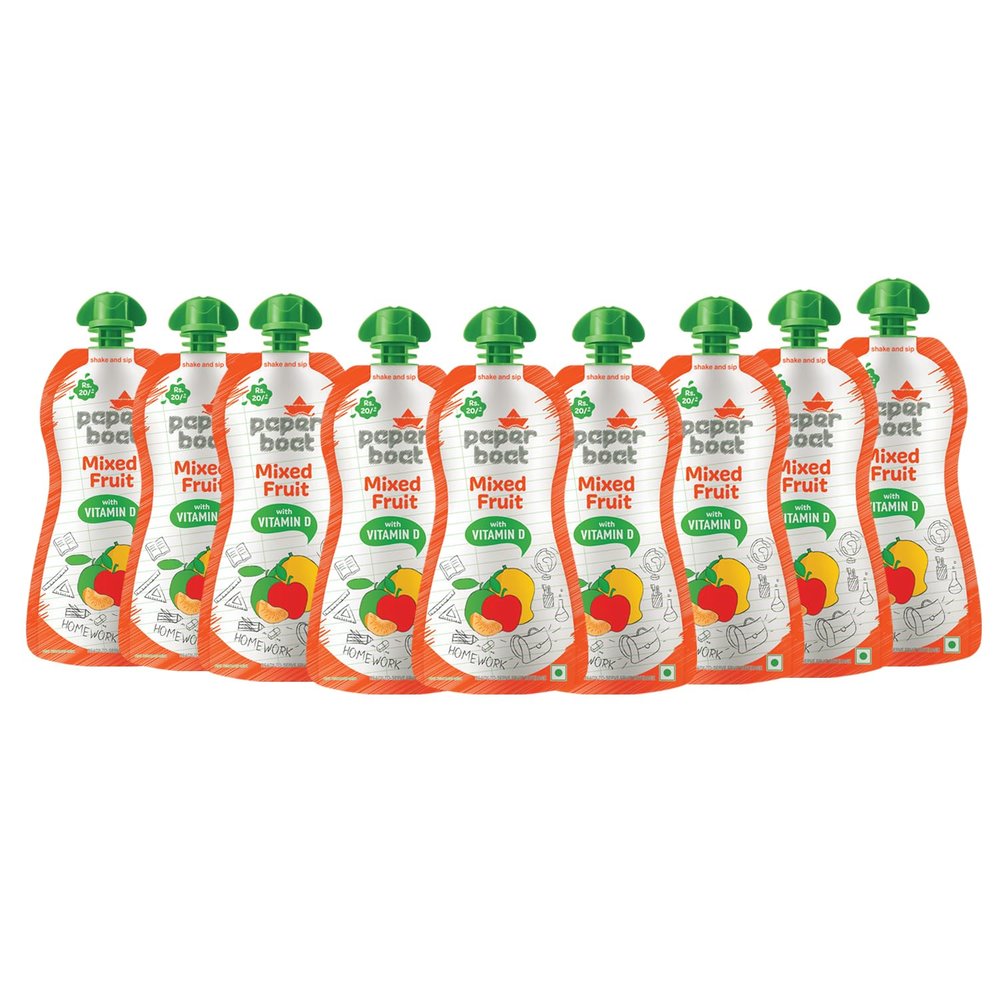 Paper Boat Mixed Fruit Juice, Enriched with Vitamin D, No added Preservaties and Colours (Pack of 9, 150ml Each)